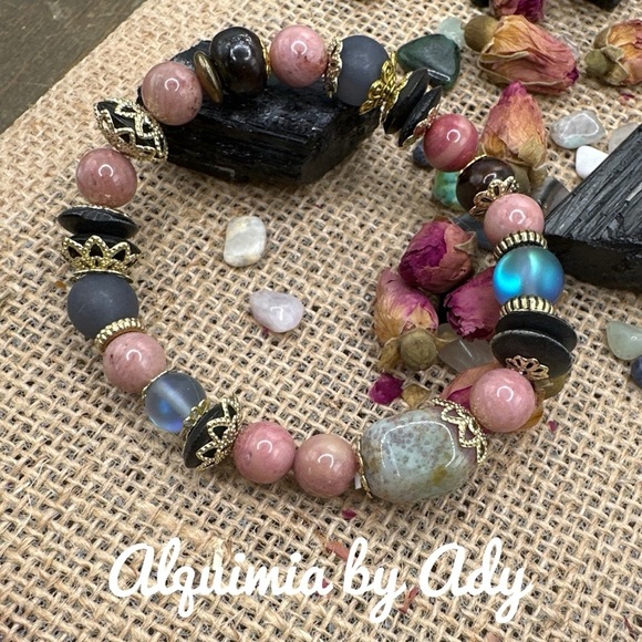 Rhodonite and spheres beaded bracelet chunky
